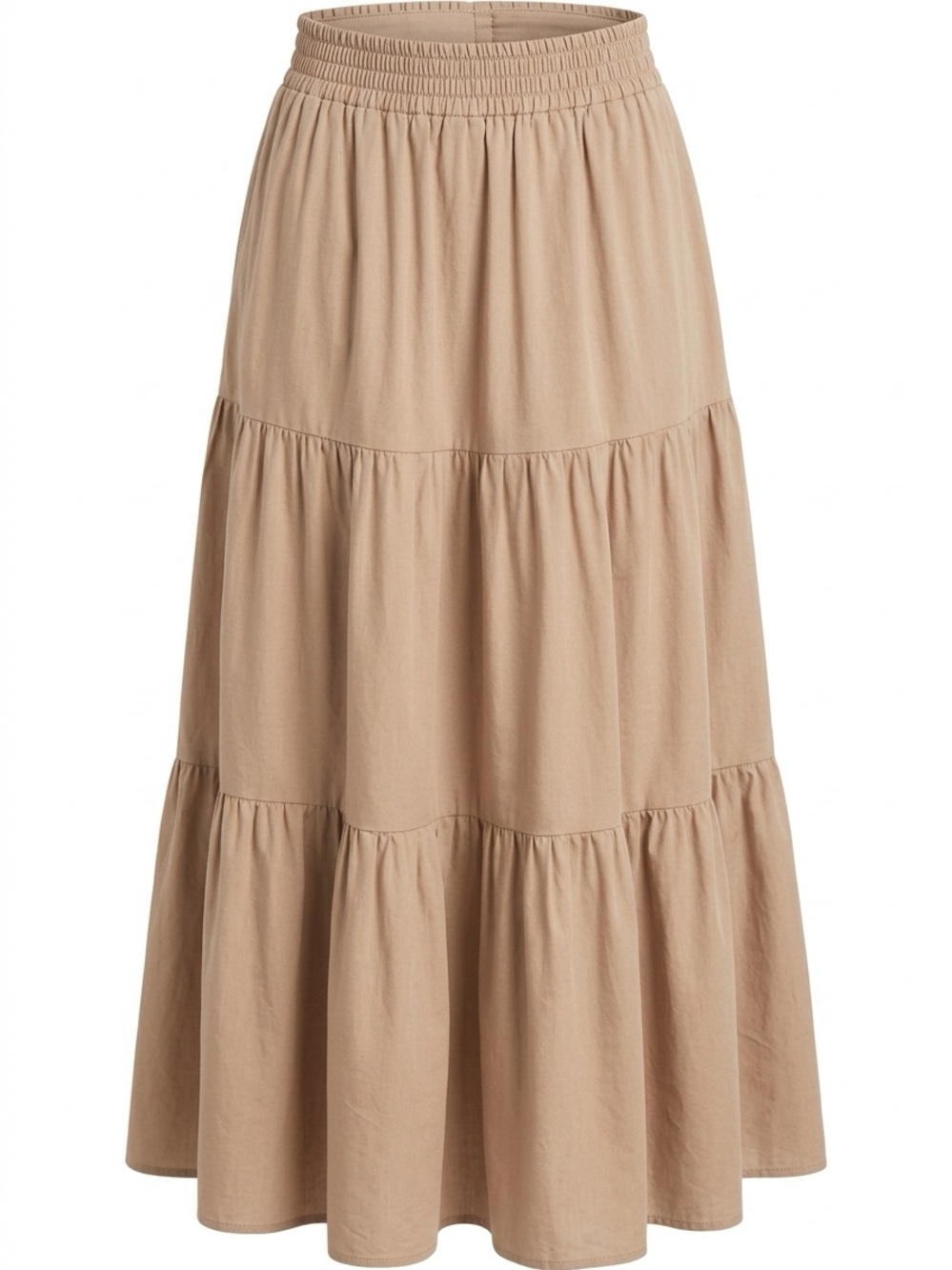 Casual Tiered Maxi Skirt - Beige